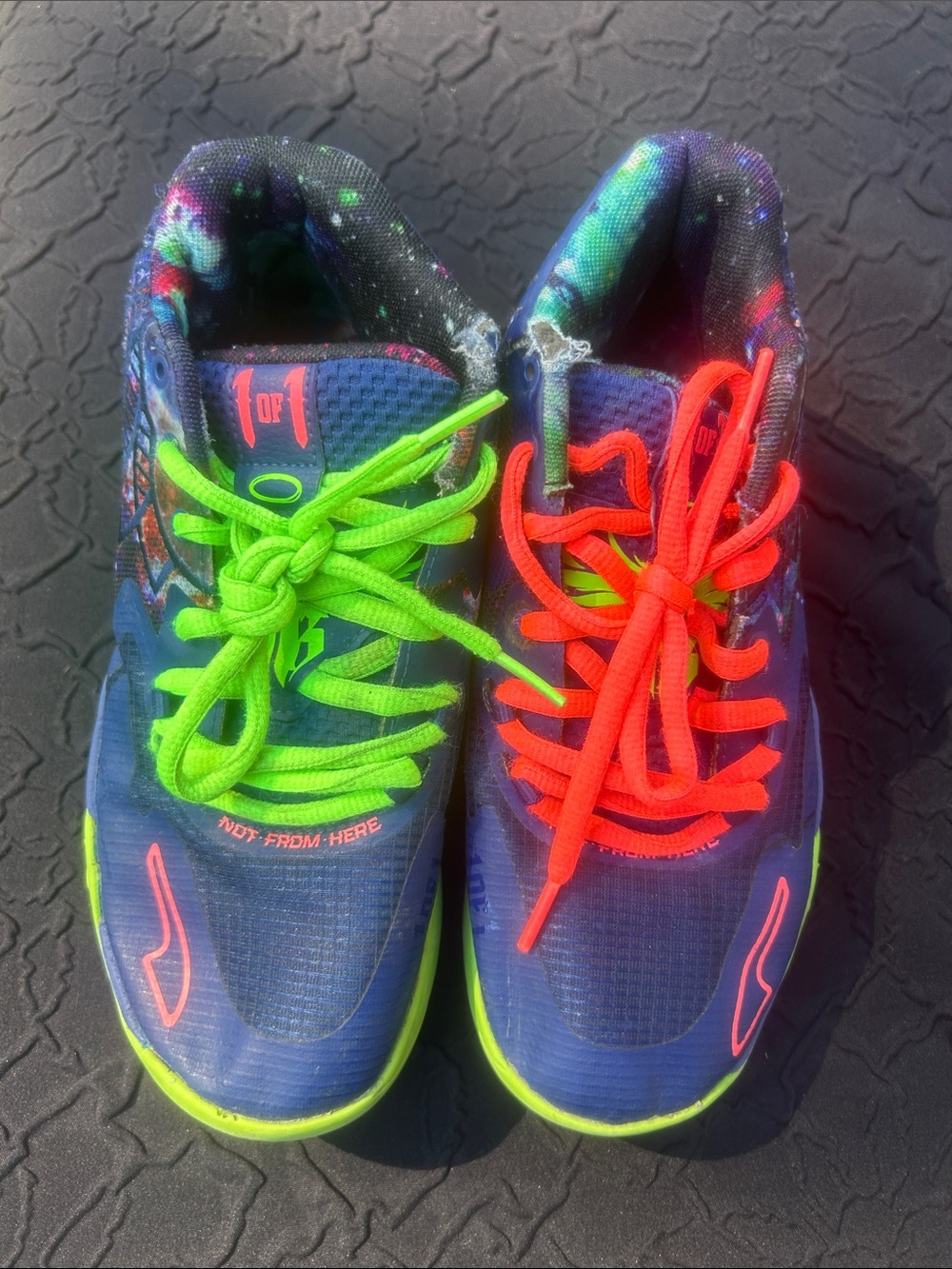 Melo Puma Kids Galaxy Sneakers with Neon Green & Neon Red Laces